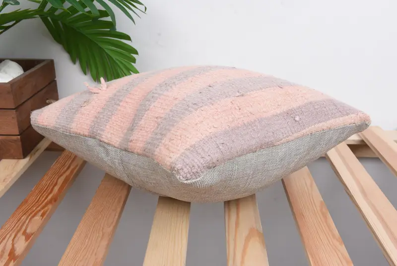 Kilim Cushion Sham, Aesthetic Cushion, Pillow for Sofa, 14x14 Pink Pillow Sham, Cushion Case, Farmhouse Pillow Case, Handmade Kilim Cushion - 6