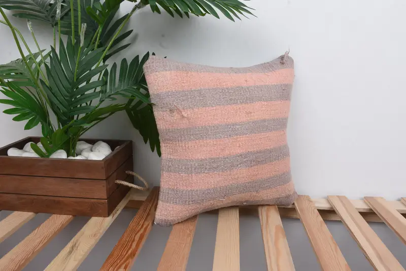 Kilim Cushion Sham, Aesthetic Cushion, Pillow for Sofa, 14x14 Pink Pillow Sham, Cushion Case, Farmhouse Pillow Case, Handmade Kilim Cushion - 4