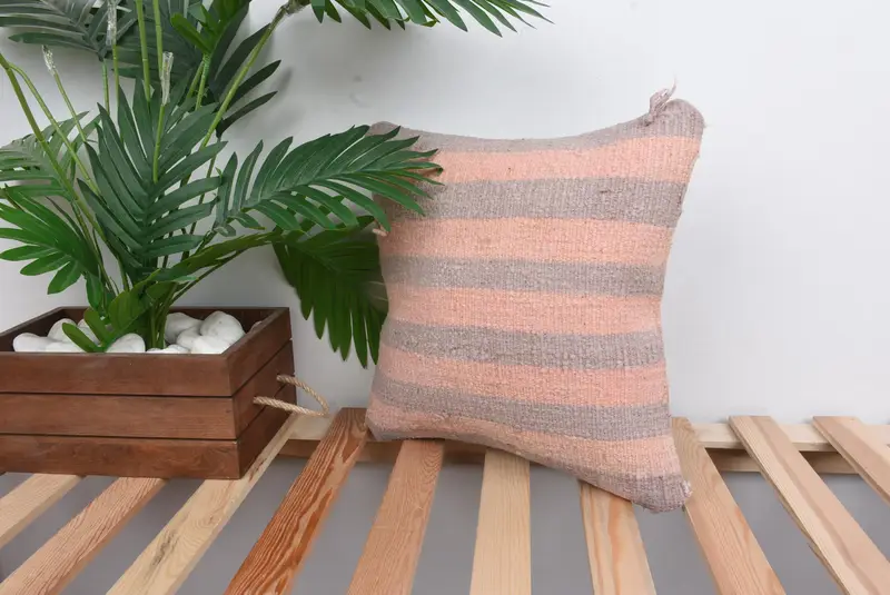 Kilim Cushion Sham, Aesthetic Cushion, Pillow for Sofa, 14x14 Pink Pillow Sham, Cushion Case, Farmhouse Pillow Case, Handmade Kilim Cushion - 5