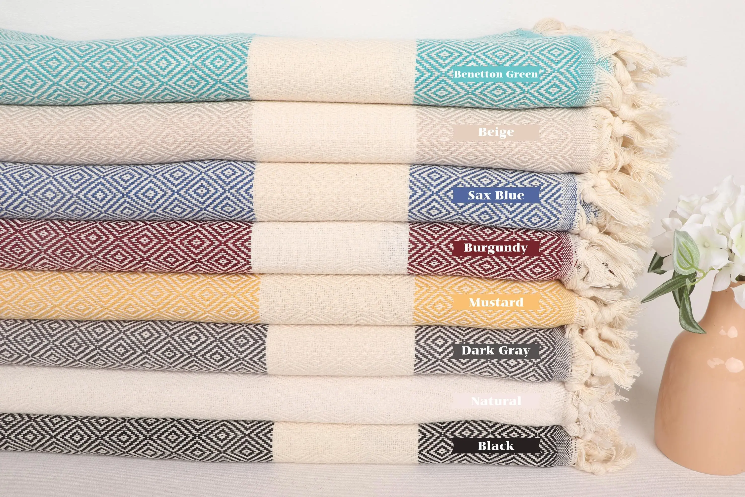 Woven Throw Blanket Diamond Print, 79x95 Inches, Organic Cotton - 1