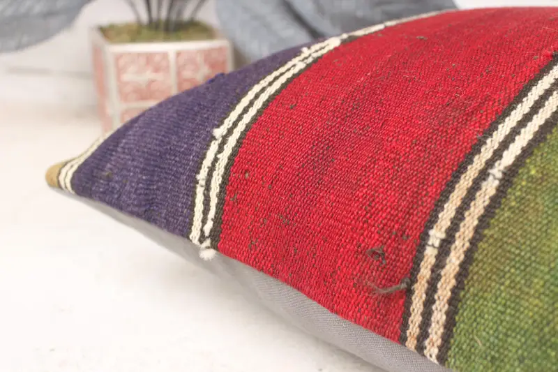 Turkish Pillow, Turkish Kilim Pillow, Handmade Throw Pillow Case, 16x16 Green Cushion, Designer Throw Pillow Case, Vintage Pillow, Pillow Case - 7