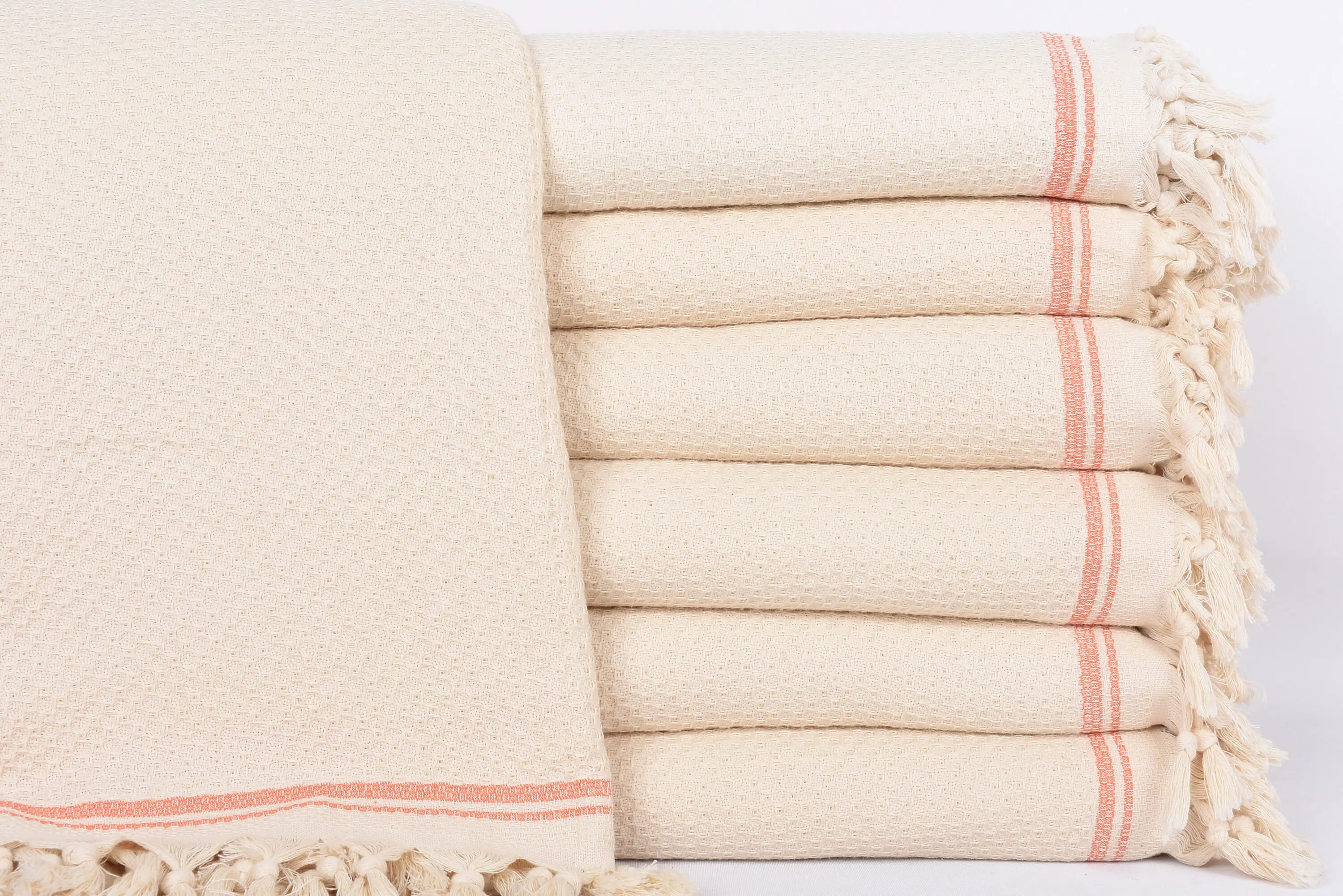 Personalized Turkish Bedcover Orange Striped Throw, 93x91 Inches - 1