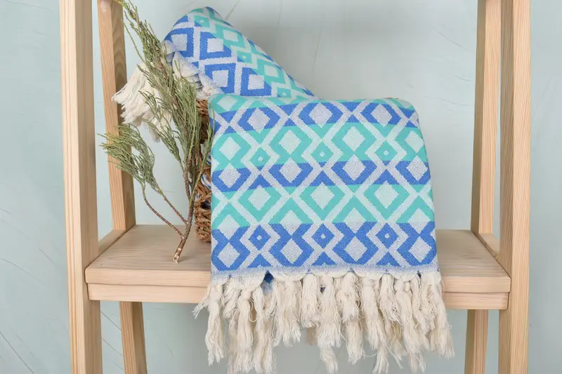 Organic cotton Turkish peshtemal towel, Quick-Dry Beach Towel, Travel towel, Home Decor Towel, 70x40 Cotton Diamond Towel, Absorbent Turkish towel - 5
