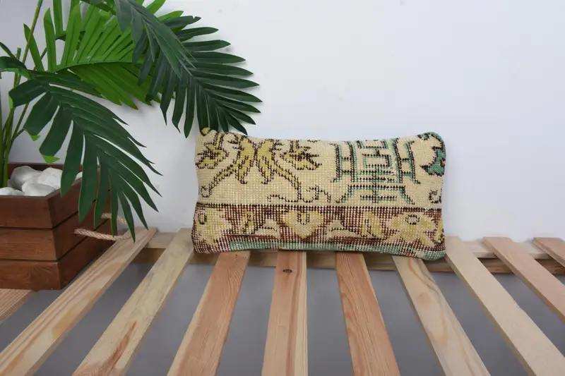 Armchair Pillow Cover, Cushion Case, 8x16 Beige Pillow Cover, Chair Cushion, Vintage Kilim Throw Pillow, Boho Pillow, Interior Designer Pillow - 1