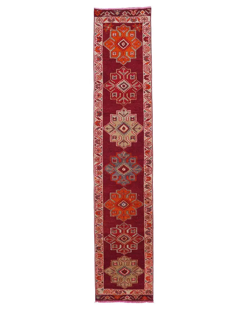 2,2x10,8 ft Teppich, Vintage Türkischer Teppich, Rot Orange Camouflage Wollteppich - 1