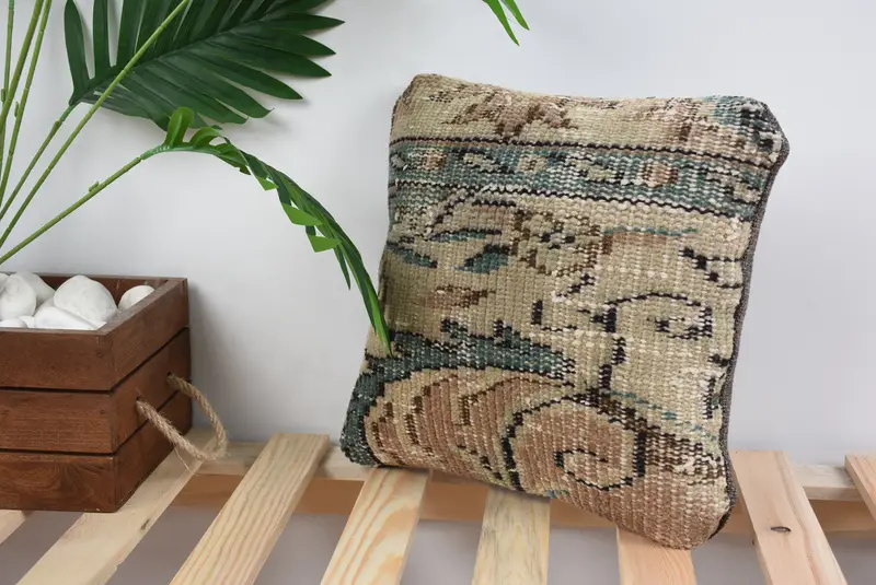 Kilim Cushion Sham, Pillow, Vintage Pillow, Turkish Pillow, 12x12 Beige Pillow Cover, Pattern Throw Pillow Sham, Decorative Pillow Case - 4
