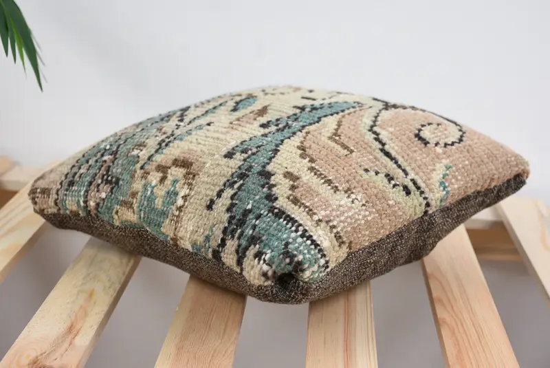 Kilim Cushion Sham, Pillow, Vintage Pillow, Turkish Pillow, 12x12 Beige Pillow Cover, Pattern Throw Pillow Sham, Decorative Pillow Case - 5