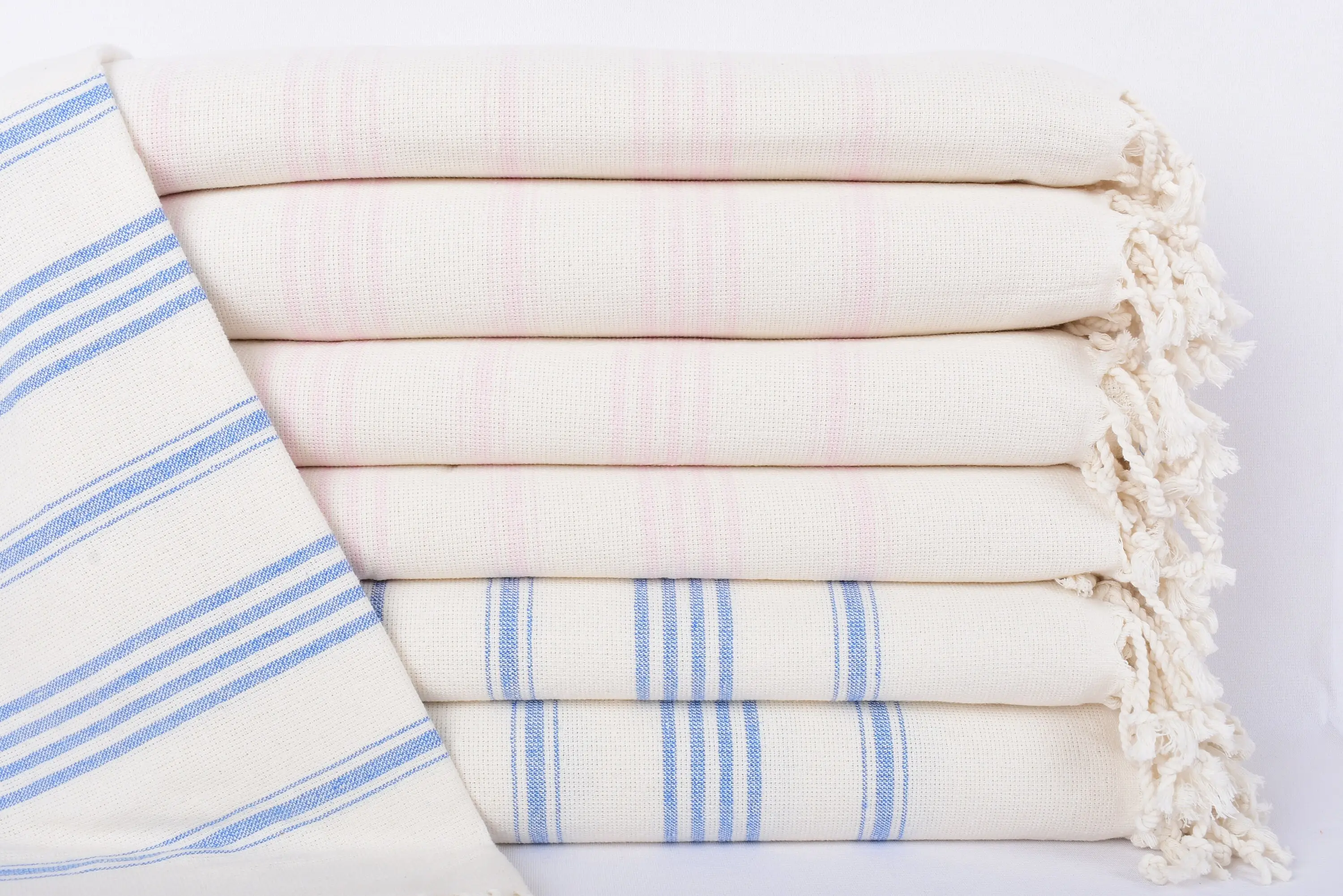 Beach Towel Blue Striped Turkish Cotton, Handmade, 63x40 Inches - 1