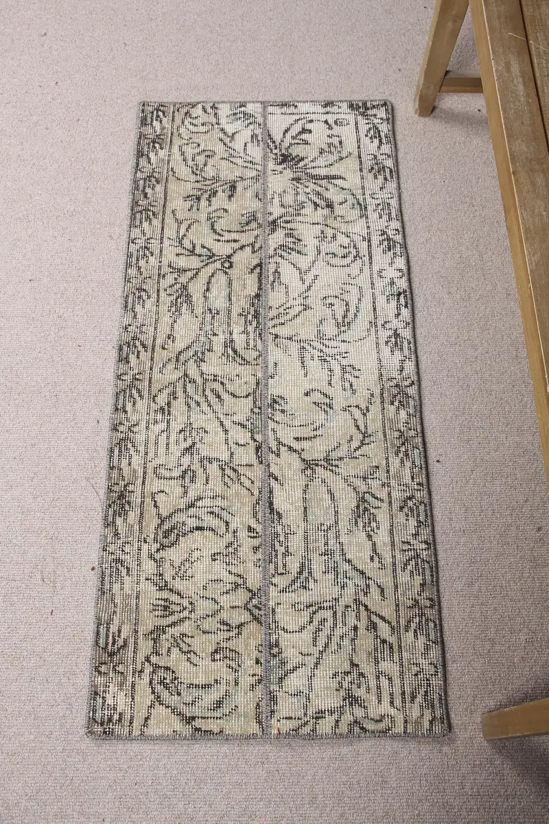 Elegante alfombra Ikat beige y negra, decoración elegante de 1,7x4 pies