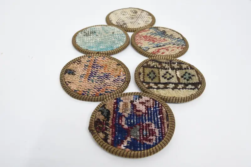 Posavasos Kilim azul y beige, posavasos de café tejido único