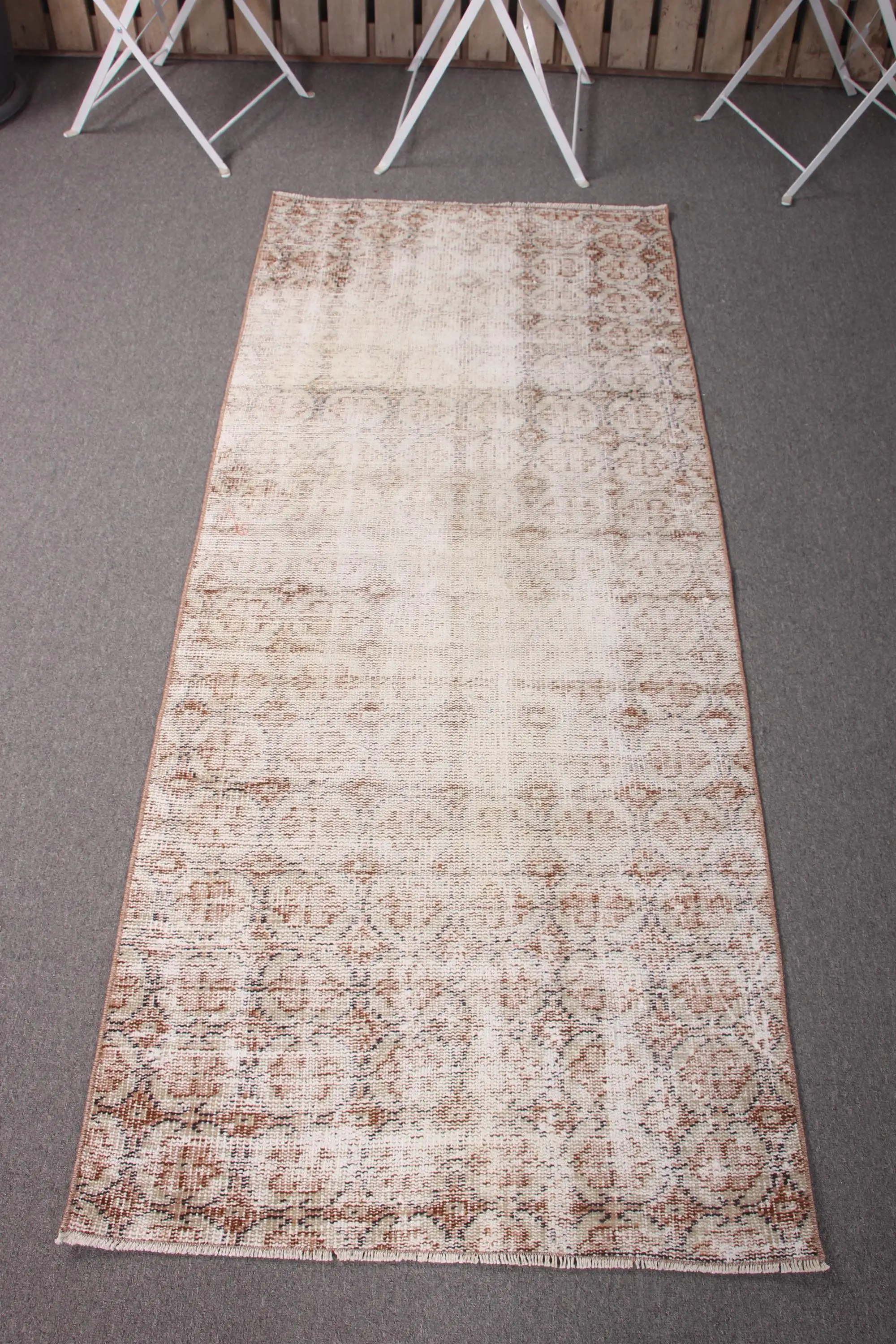 Türk 2.7x6.3 ft Halı, Vintage Halı, Kahverengi Çiçekli Halı Yün - 1