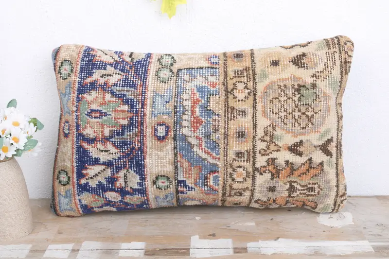 Cushion, Handmade Kilim Cushion, Sofa Pillow Cover, Kilim Pillow, Kilim Cushion Sham, Yoga Pillow Cover, 12x20 Blue Cushion Case - 2