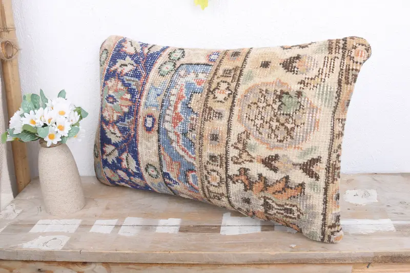 Cushion, Handmade Kilim Cushion, Sofa Pillow Cover, Kilim Pillow, Kilim Cushion Sham, Yoga Pillow Cover, 12x20 Blue Cushion Case - 4