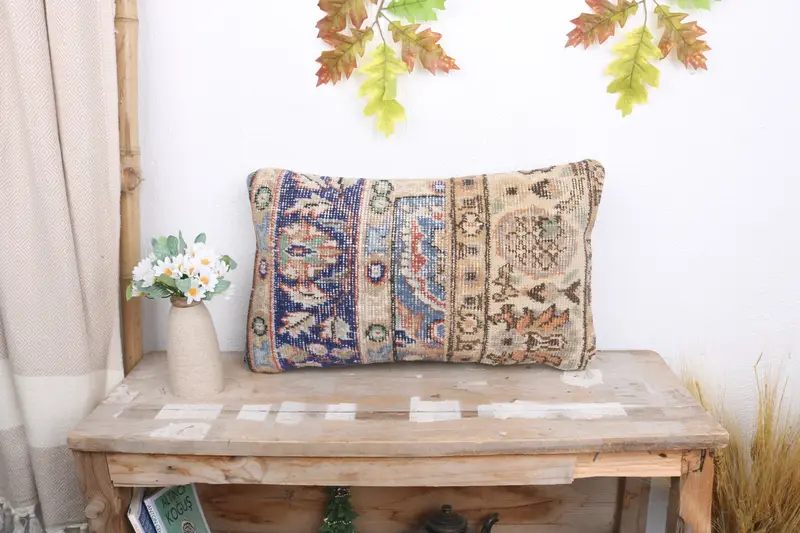 Cushion, Handmade Kilim Cushion, Sofa Pillow Cover, Kilim Pillow, Kilim Cushion Sham, Yoga Pillow Cover, 12x20 Blue Cushion Case - 1