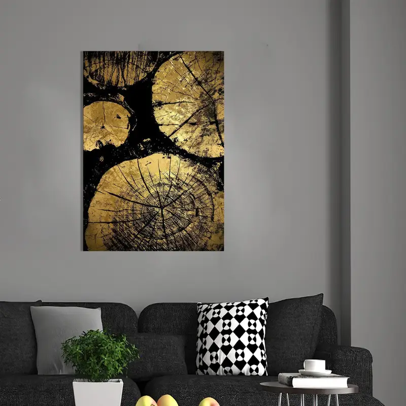 Elegantes bedrucktes Glas: Gold- und schwarzes Holzrissdesign