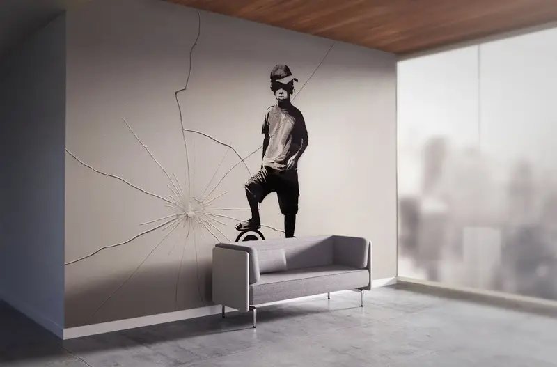 Papel pintado estampado elegante inspirado en Banksy: decoración artística del hogar