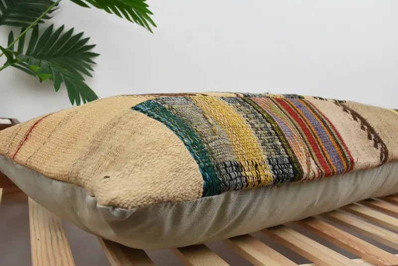 Sustainable Pillow, Boho Pillow, Pillow, Kilim Pillow Cover, 16x48 Beige Pillow Case, Vintage Throw Cushion Cover, Turkish Kilim Pillow - 6