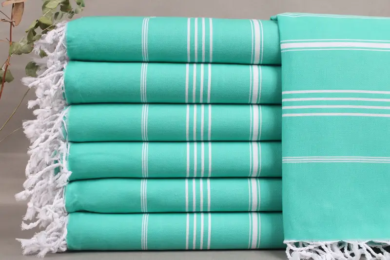 Turkish Bath Towel Personalized Benetton Green Stripe, Beige, 38x73 Inches