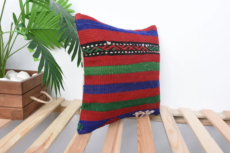 Boho Pillow Sham Cover, 14x14 Red Pillow, Pillow Cover, Home Decor Pillow, Vintage Kilim Throw Pillow, Pet Pillow Sham, Art Deco Pillow Sham - 4