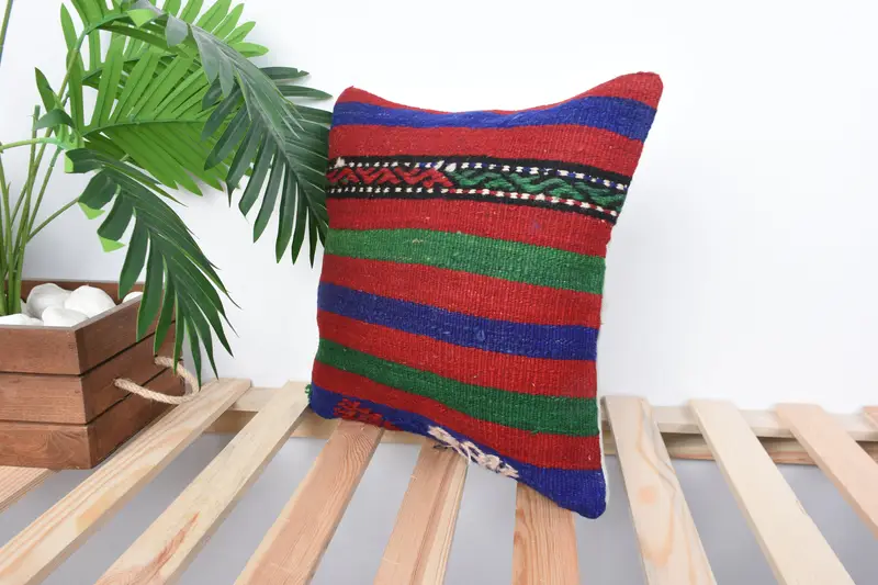 Boho Pillow Sham Cover, 14x14 Red Pillow, Pillow Cover, Home Decor Pillow, Vintage Kilim Throw Pillow, Pet Pillow Sham, Art Deco Pillow Sham - 5