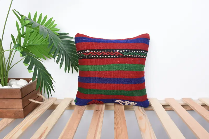 Boho Pillow Sham Cover, 14x14 Red Pillow, Pillow Cover, Home Decor Pillow, Vintage Kilim Throw Pillow, Pet Pillow Sham, Art Deco Pillow Sham - 1
