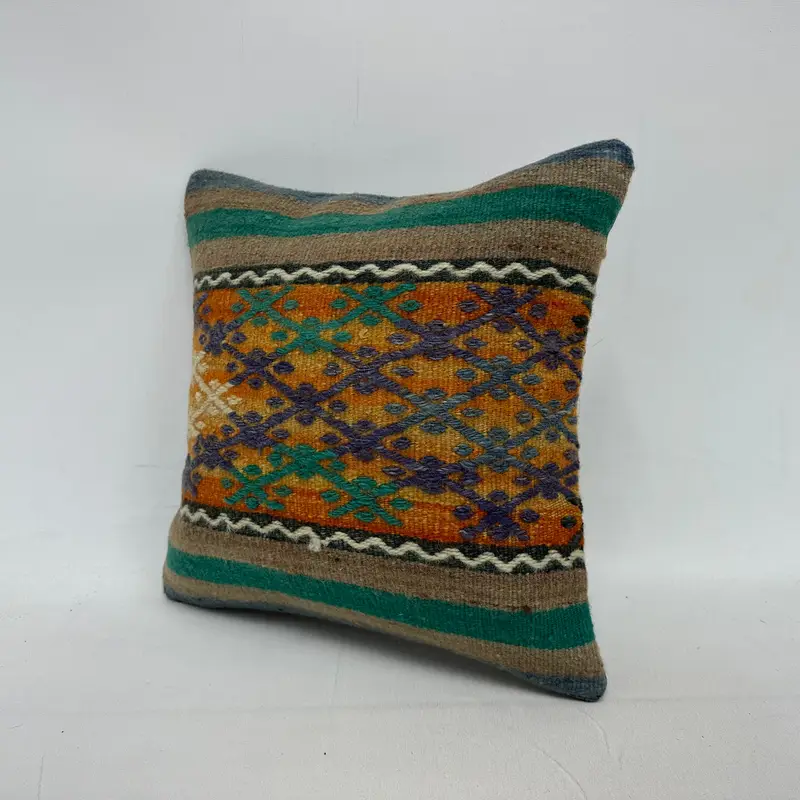 Cushion Case, Throw Kilim Pillow, Turkish Pillow, Ethnic Pillow Cover Cushion Cover, 16x16 Green Pillow Cover, Kilim Pillow Cover, Authentic Cushion - 3