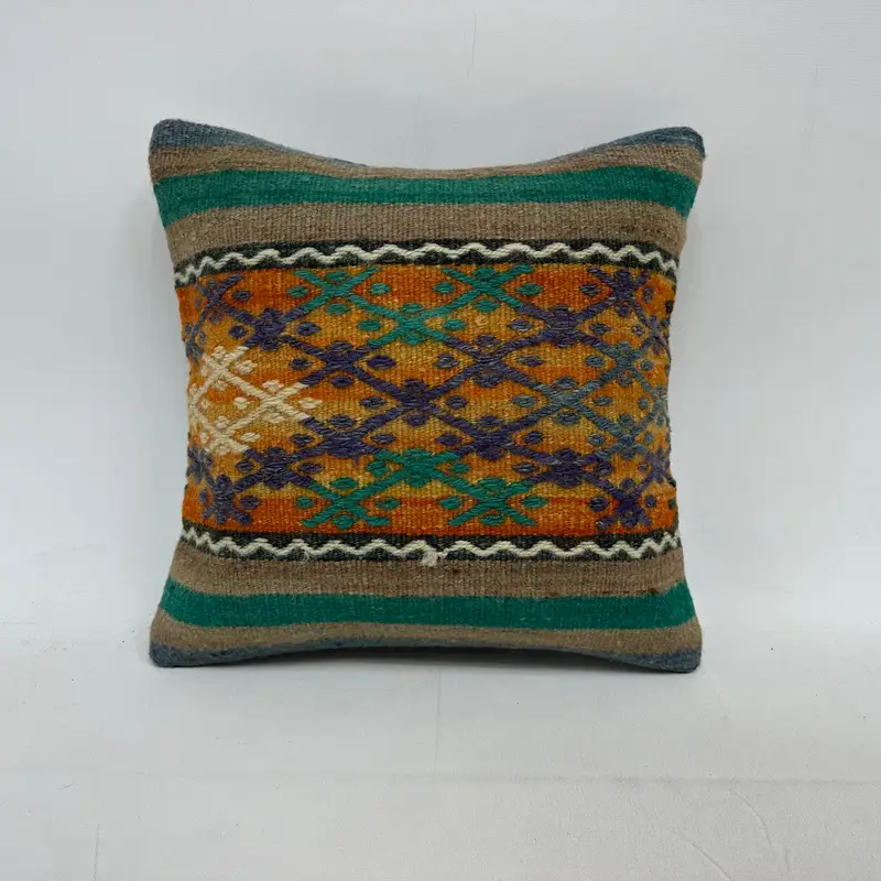 Cushion Case, Throw Kilim Pillow, Turkish Pillow, Ethnic Pillow Cover Cushion Cover, 16x16 Green Pillow Cover, Kilim Pillow Cover, Authentic Cushion - 1