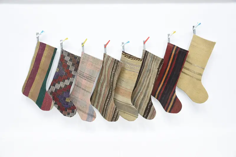 Bej Noel Süsleri Çorabı, 22 İnç Geniş Şömine Dekoru