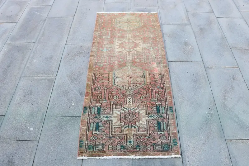 Turkish 2.1x4.9 ft Small Rug, Vintage Rug, Oushak Red Ombré Rug - 1