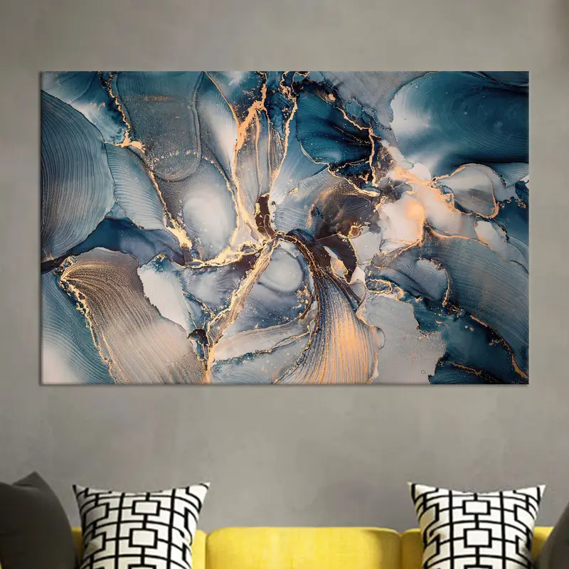 Modern Blue Abstract Canvas: Contemporary Alcohol Ink Art Print