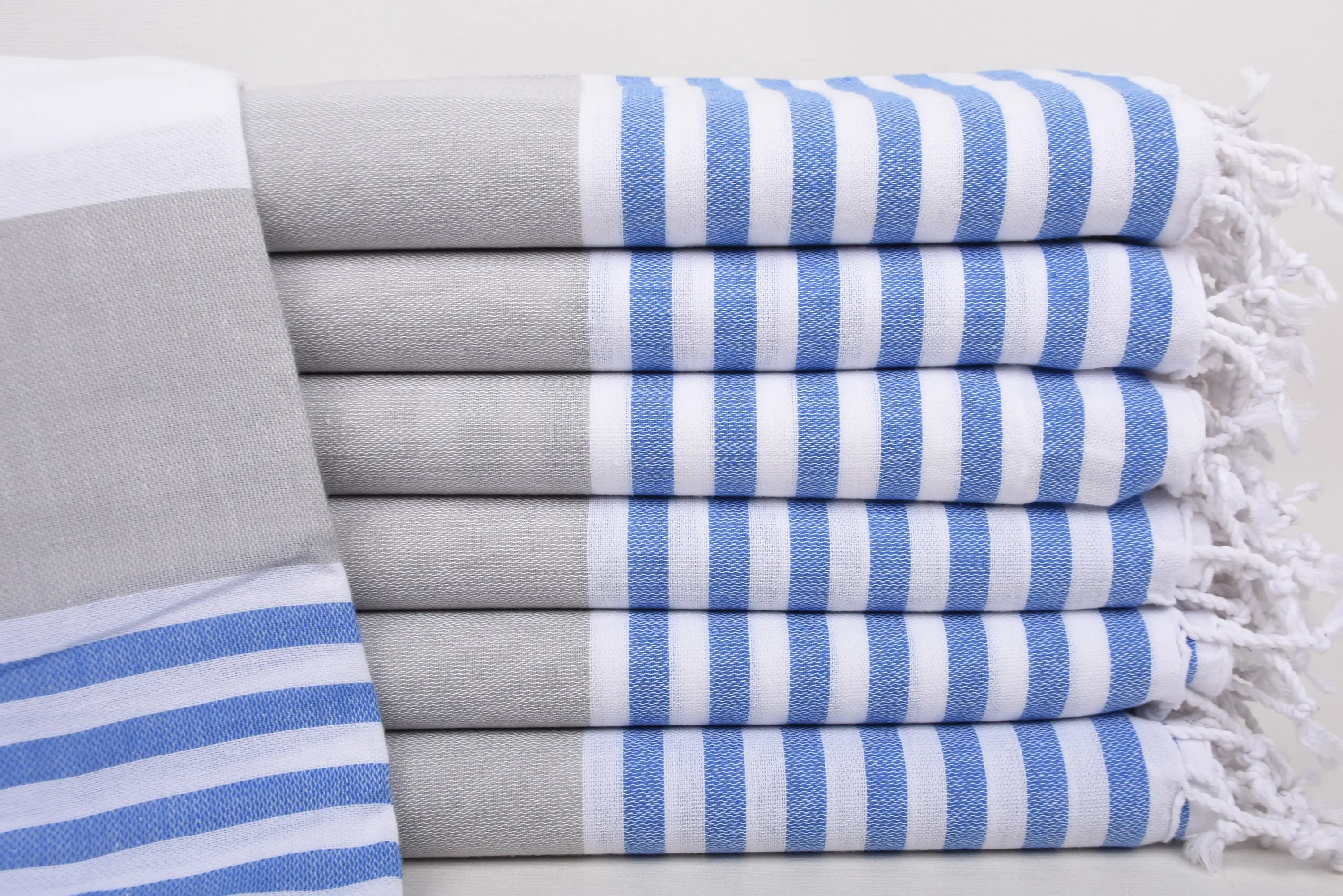Handmade Gray-Blue Striped Organic Cotton Spa Towel, 70x40 Inches - 1