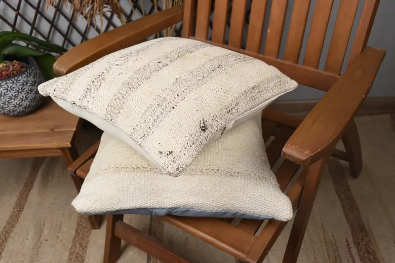 Vintage Pillow, Ethnical Kilim Rug Pillow, Vintage Kilim Pillow, 14x14 Beige Cushion, Pillow - 4