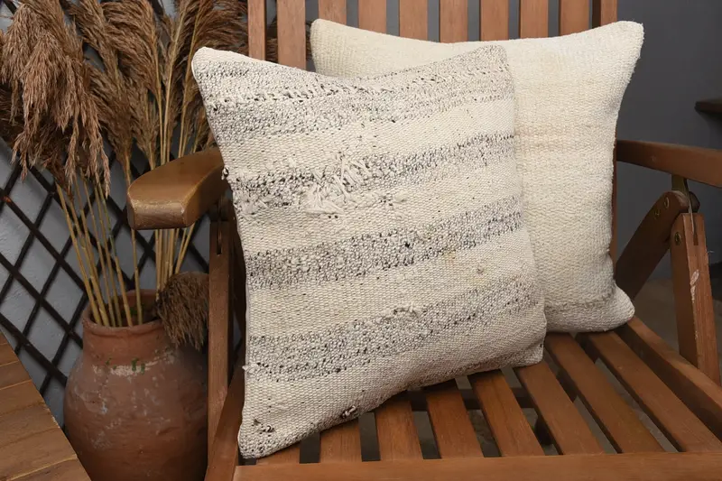 Vintage Pillow, Ethnical Kilim Rug Pillow, Vintage Kilim Pillow, 14x14 Beige Cushion, Pillow - 2