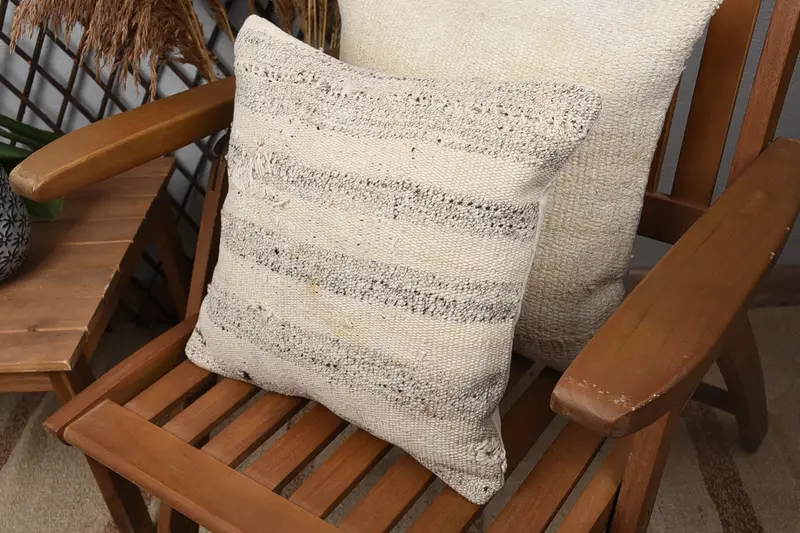 Vintage Pillow, Ethnical Kilim Rug Pillow, Vintage Kilim Pillow, 14x14 Beige Cushion, Pillow - 5