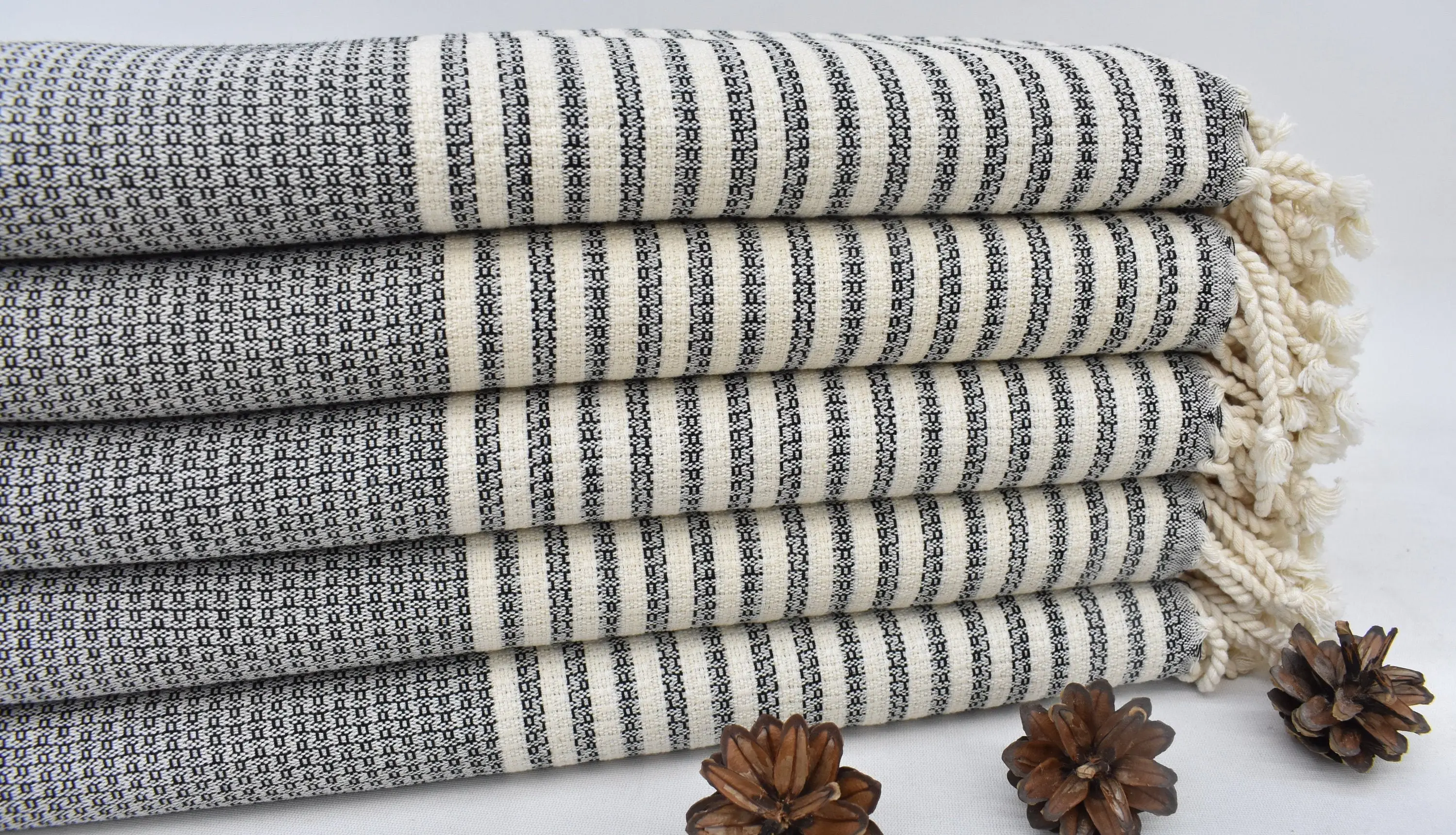 Custom Turkish Bath Towel, 67x40 Inches, Black Striped, Organic Cotton - 1