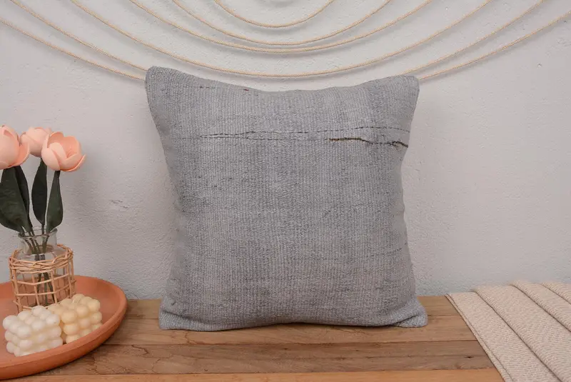 Vintage Pillow, Turkish Kilim Pillow, 18x18 Gray Pillow Sham, Ethnical Kilim Rug Pillow, Meditation Pillow Cover, Muted Pillow Cover, Pillow - 2