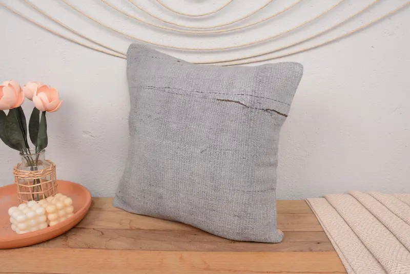 Vintage Pillow, Turkish Kilim Pillow, 18x18 Gray Pillow Sham, Ethnical Kilim Rug Pillow, Meditation Pillow Cover, Muted Pillow Cover, Pillow - 4