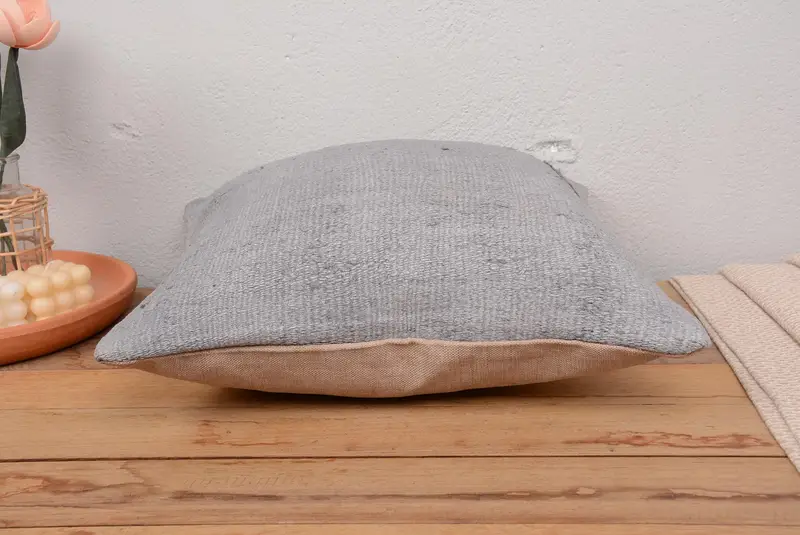 Vintage Pillow, Turkish Kilim Pillow, 18x18 Gray Pillow Sham, Ethnical Kilim Rug Pillow, Meditation Pillow Cover, Muted Pillow Cover, Pillow - 5