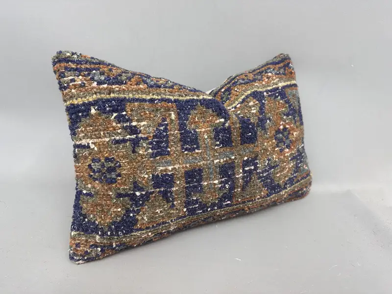 Bed Pillow Sham, Accent Throw Cushion Case, 12x20 Blue Pillow Case, Ethnical Kilim Rug Pillow, Kilim Pillow Cover, Cushion, Handmade Kilim Cushion - 2