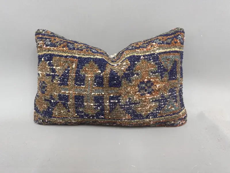 Bed Pillow Sham, Accent Throw Cushion Case, 12x20 Blue Pillow Case, Ethnical Kilim Rug Pillow, Kilim Pillow Cover, Cushion, Handmade Kilim Cushion - 1