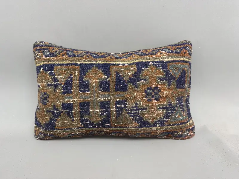 Bed Pillow Sham, Accent Throw Cushion Case, 12x20 Blue Pillow Case, Ethnical Kilim Rug Pillow, Kilim Pillow Cover, Cushion, Handmade Kilim Cushion - 4