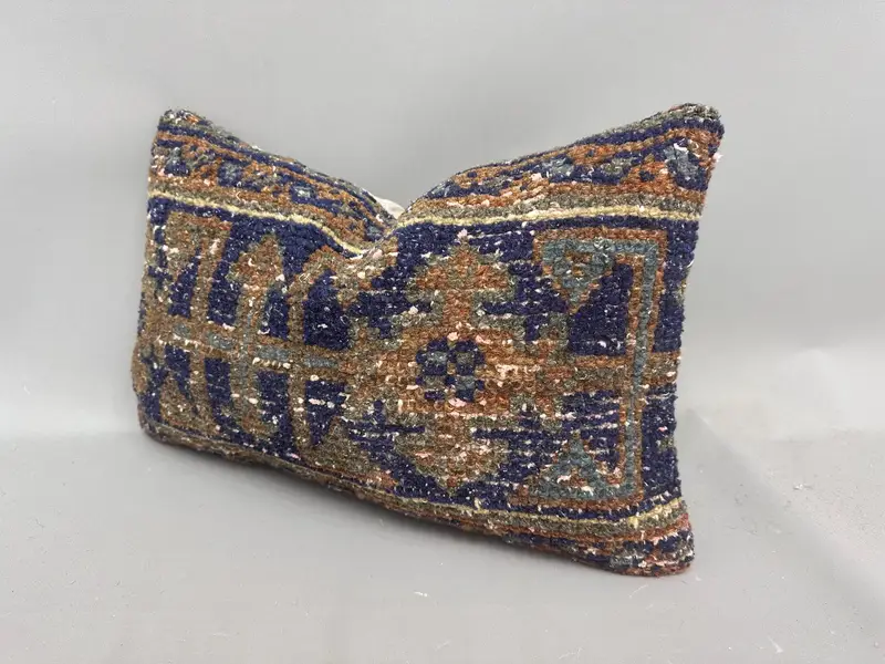 Bed Pillow Sham, Accent Throw Cushion Case, 12x20 Blue Pillow Case, Ethnical Kilim Rug Pillow, Kilim Pillow Cover, Cushion, Handmade Kilim Cushion - 3
