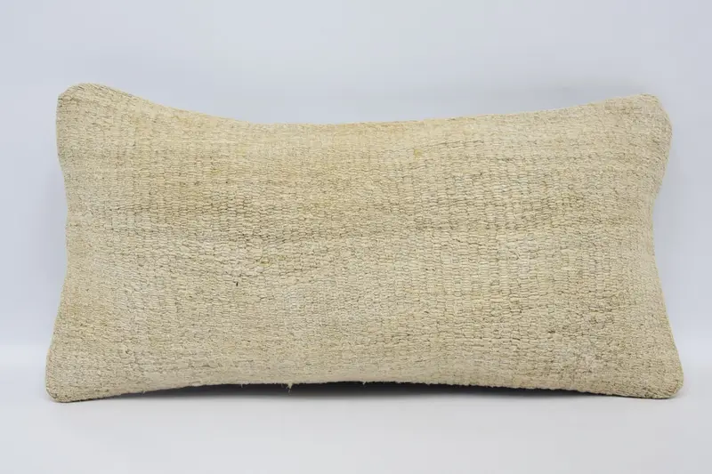 Vintage Moroccan Beige Pillow, Wool Handwoven Anniversary Gift Pillowcase - 1