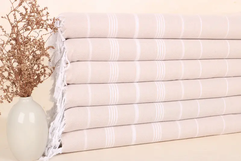 Handmade Beige Cotton Hand Towel, Custom Monogram, 18x38 Inches