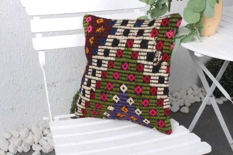 Alfombra hecha a mano en verde y azul, 3x3,5 cm Diseño Botánico