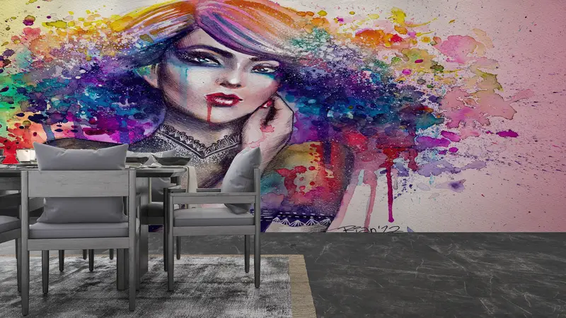 3d Wall Paper,Paper Wall Art ,Modern Mural,Wall Paper Peel and Stick,Colorful Girl Wall Painting,Rainbow Wall Poster, - 4