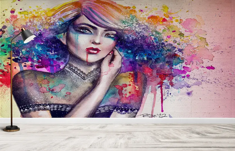 3d Wall Paper,Paper Wall Art ,Modern Mural,Wall Paper Peel and Stick,Colorful Girl Wall Painting,Rainbow Wall Poster, - 6