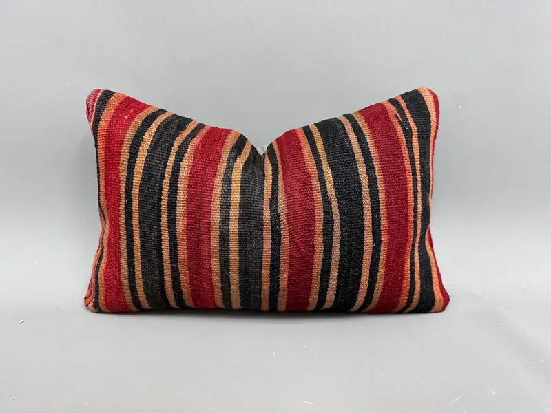 Kilim Cushion Sham, Authentic Pillow, Pillow for Sofa, Interior Designer Pillow, 12x20 Red Pillow Case, Pillow Case, Turkish Corner Pillow Cover - 1