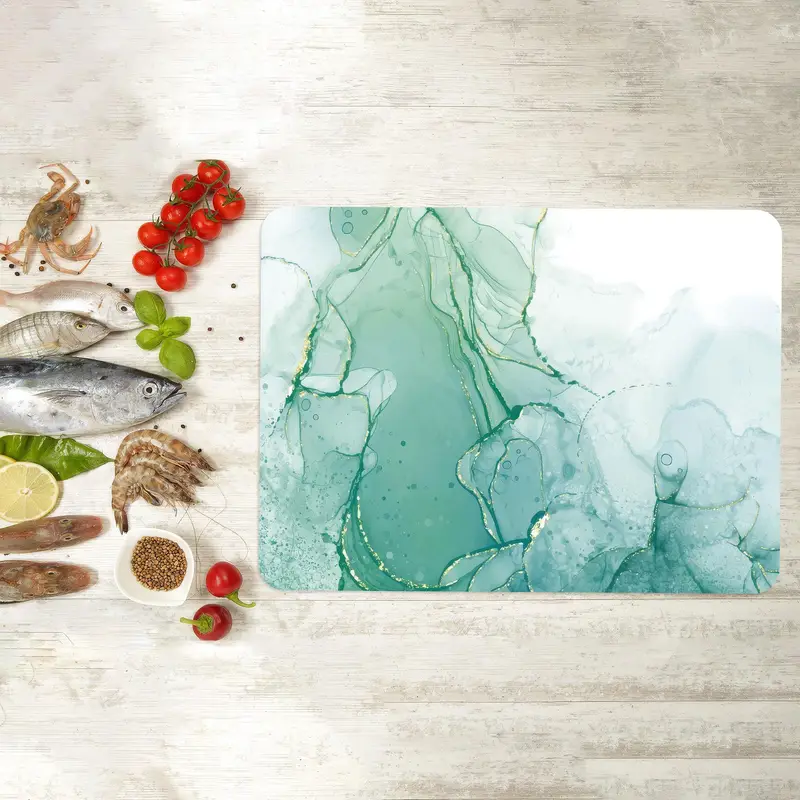 Modern Desenli Cam Kesme Tahtası, Yeşil Mermer Tasarımı, Mutfağın Temeli
