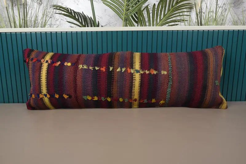 Striped Brown Vintage Euro Sham, Moroccan Seasonal Decor 12x35 inch Pillow Cover - 1